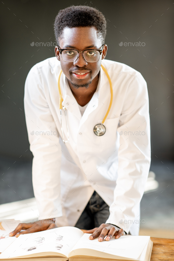 African medical student portrait indoors