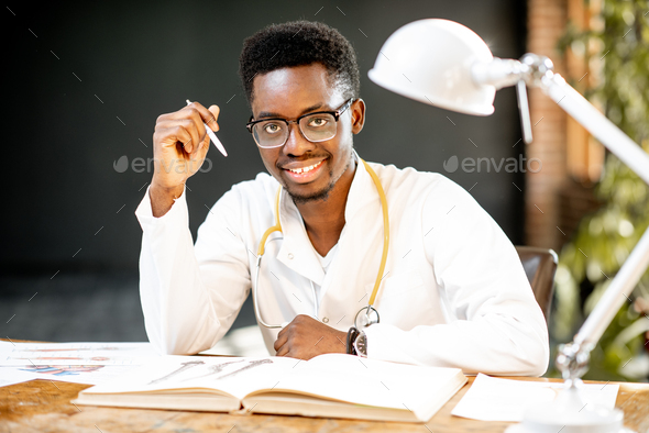 African medical student portrait indoors