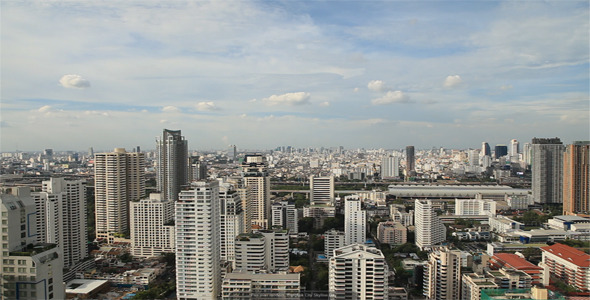 Pan Over Modern Bangkok City Skyline Day