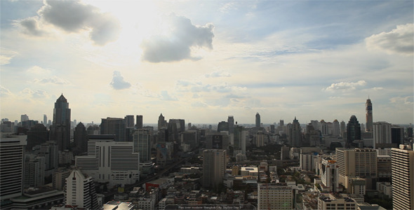 Pan Over Modern Bangkok City Skyline Day 2