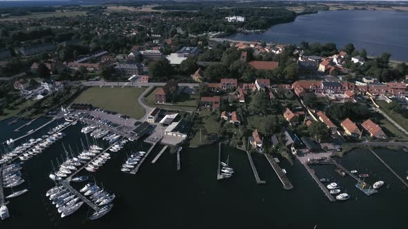 Drone Shot Of The Little Town With Harbor