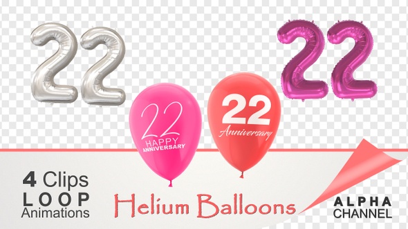 22 Anniversary Celebration Helium Balloons Pack