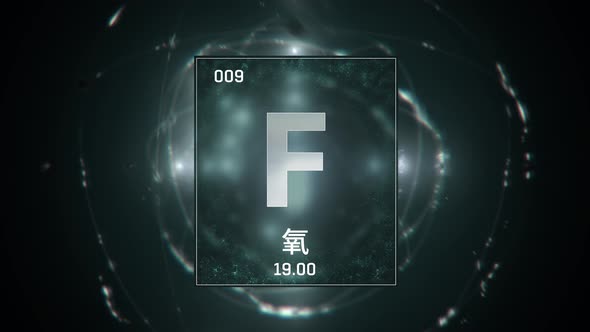 Fluorine as Element 9 of the Periodic Table on Green Background in Chinese Language