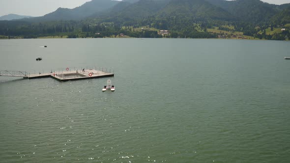 Aerial view of a boat rescue drill alt