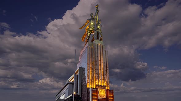 Famous soviet monument Rabochiy i Kolkhoznitsa, sculptor Vera Mukhina, Moscow, Russia