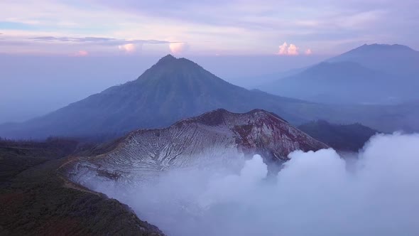 Panorama of the Active Volcano at Dawn Aerial View