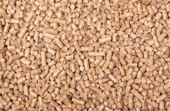 Texture of woody clumps, pellets of litter, for cat, rabbit, guinea pig, hamster, rodent, bird