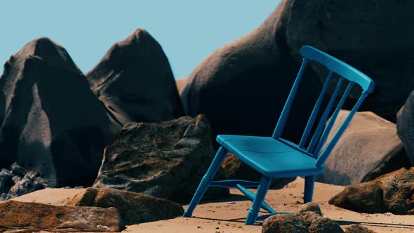 Retro Blue Wooden Chair on the Beach alt