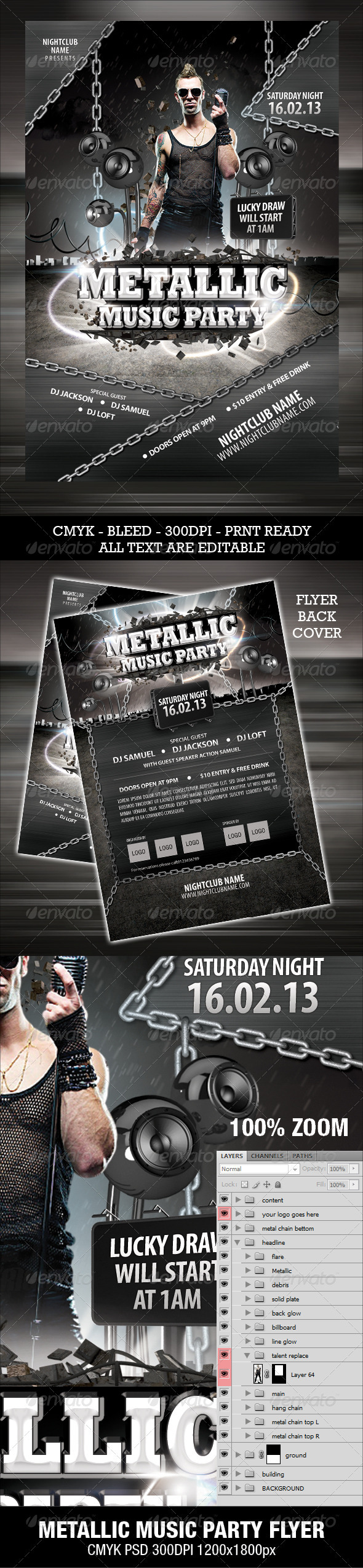 Metallic Music Party Flyer - Clubs & Parties Events