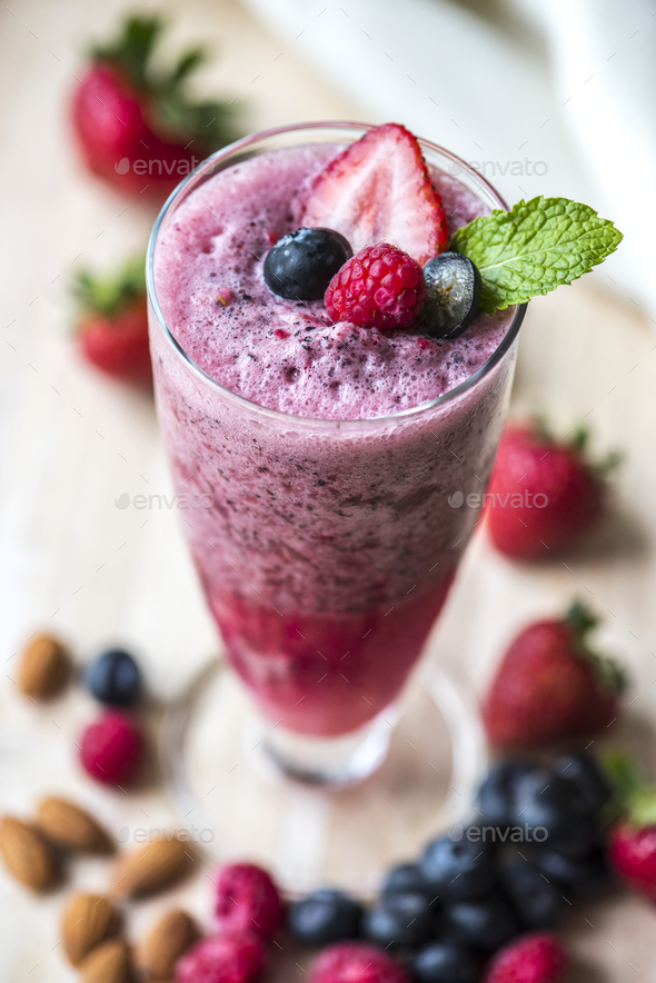 Mixed berry smoothie summer drink - Stock Photo - Images