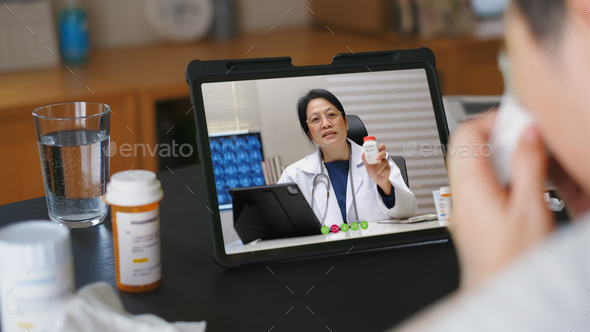 Telehealth concept,asian woman video call with her doctor - Stock Photo - Images