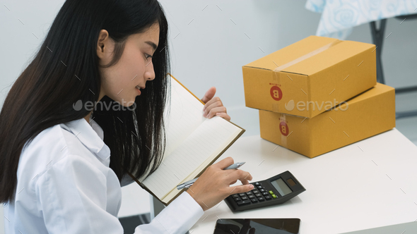 asian online shop seller packing box for sending