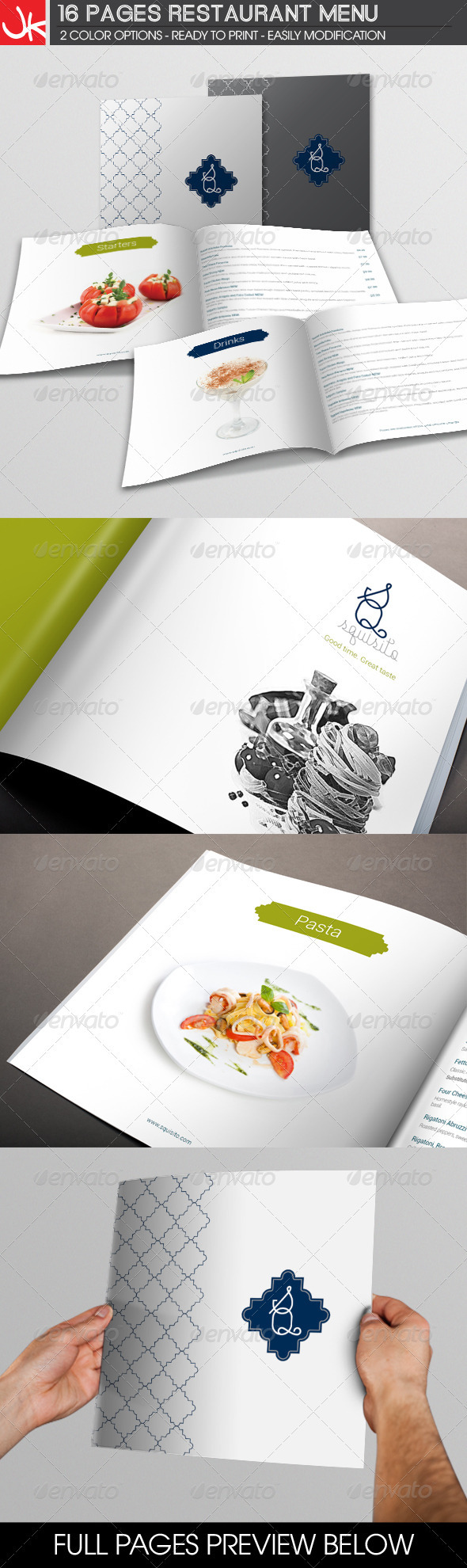 16 Pages Restaurant Menu - Food Menus Print Templates