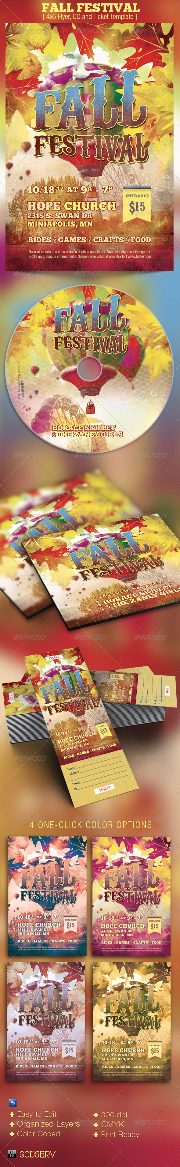 Fall Festival Flyer CD Ticket Template - Church Flyers