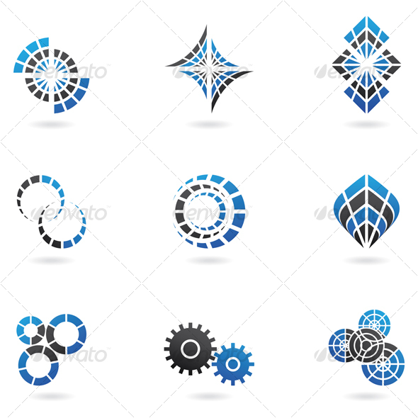 Blue Cog Icons (set of 9) Isolated on a White Back - Abstract Icons