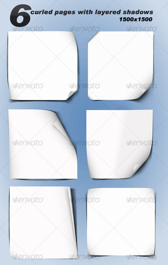 6 Curled Pages With Layered Shadows