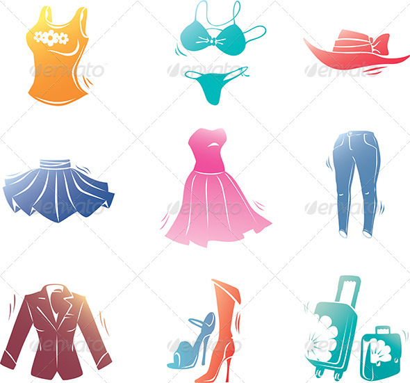 Fashion Clothes Icons Set - Objects Vectors