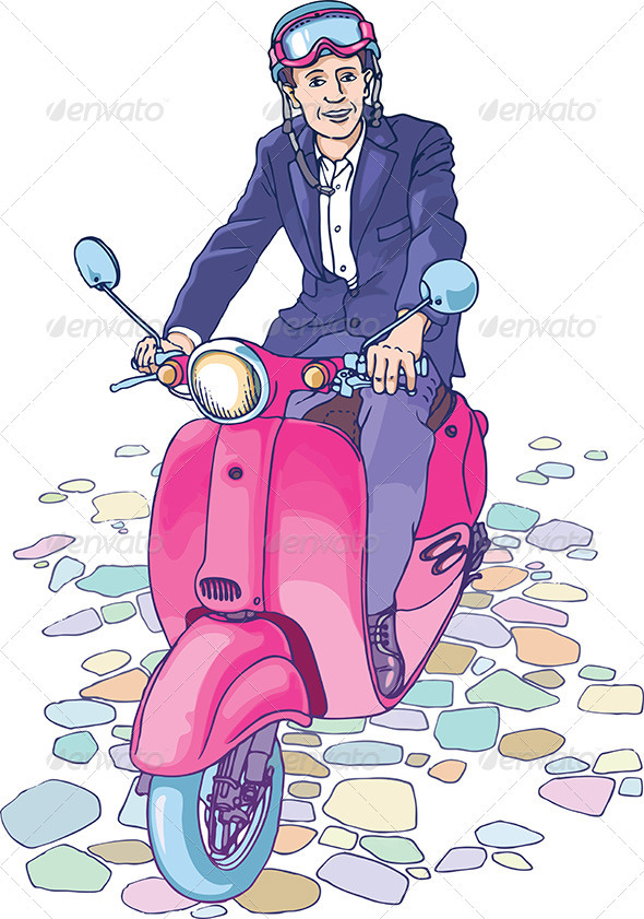 Businessman on the Scooter - People Characters