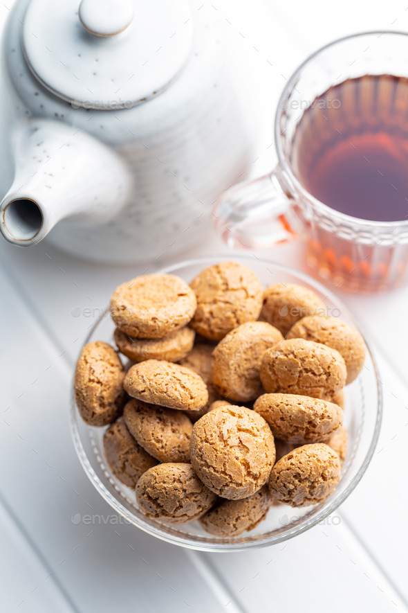 Amaretti biscuits. Sweet italian almond cookies. - Stock Photo - Images
