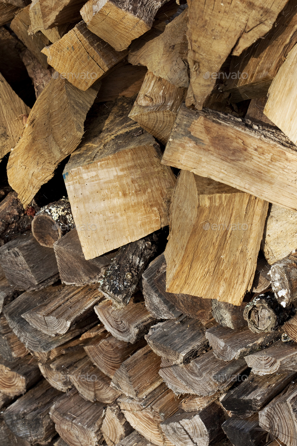 Background of logs and pieces of wood - Stock Photo - Images