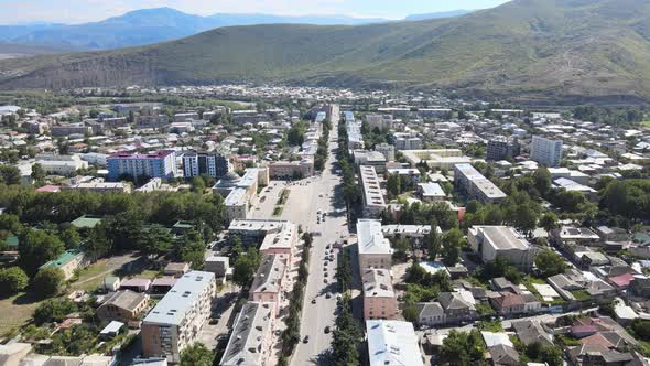 Aerial view of the central square in city Gori. Stalin's Homeland alt