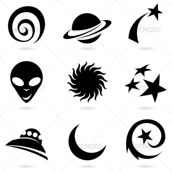 Colorful Fun Space Icons Silhouettes - Miscellaneous Icons