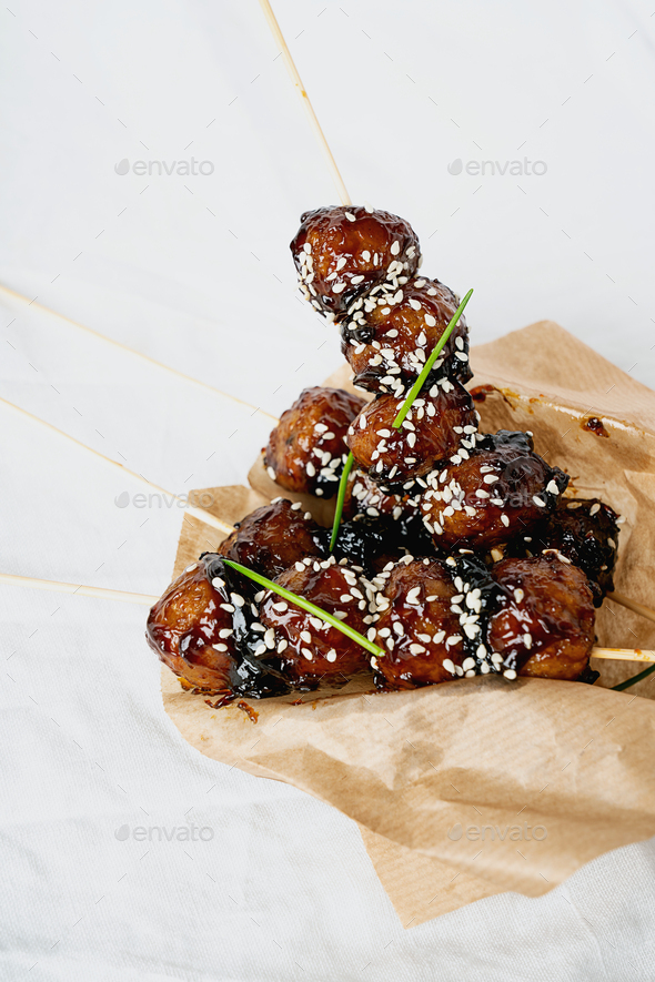 Vegan teriyaki meatballs - Stock Photo - Images
