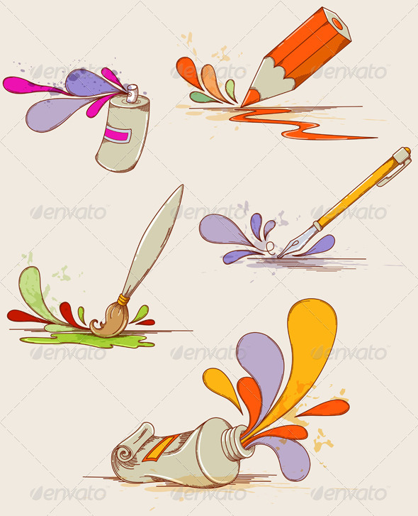 Hand Drawn Paints and Pencils - Miscellaneous Conceptual