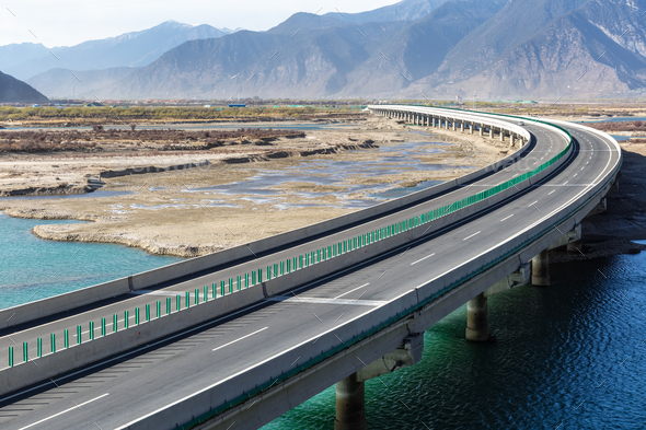 highway and bridge in the Tibetan Plateau - Stock Photo - Images
