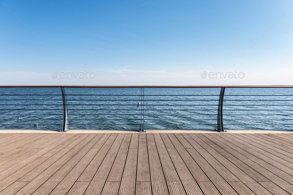 lake view and wooden floor - Stock Photo - Images