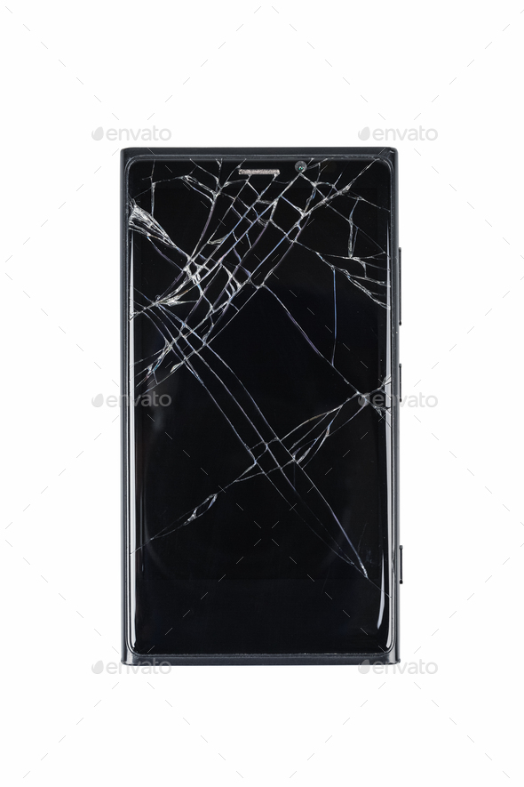 mobile smartphone with broken screen isolated - Stock Photo - Images
