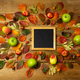 Black square chalkboard frame mockup with fall leaves - PhotoDune Item for Sale