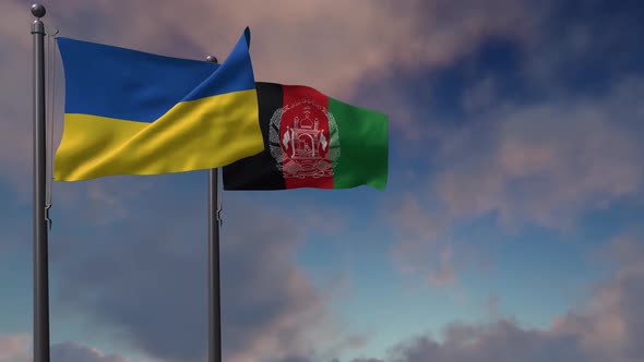 Afghanistan Flag Waving Along With The National Flag Of The Ukraine - 4K alt