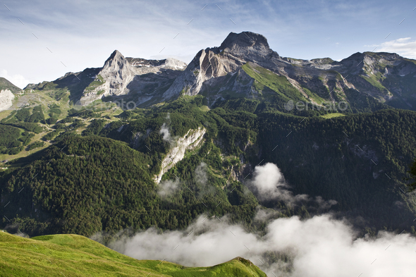 Panoramic view of mountains in France - Stock Photo - Images