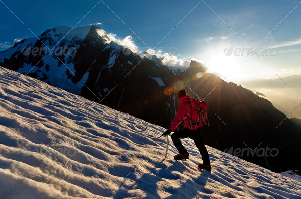 Mountaineer alone glacier - Stock Photo - Images