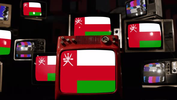 Flag of Oman on Retro TVs. 4K.