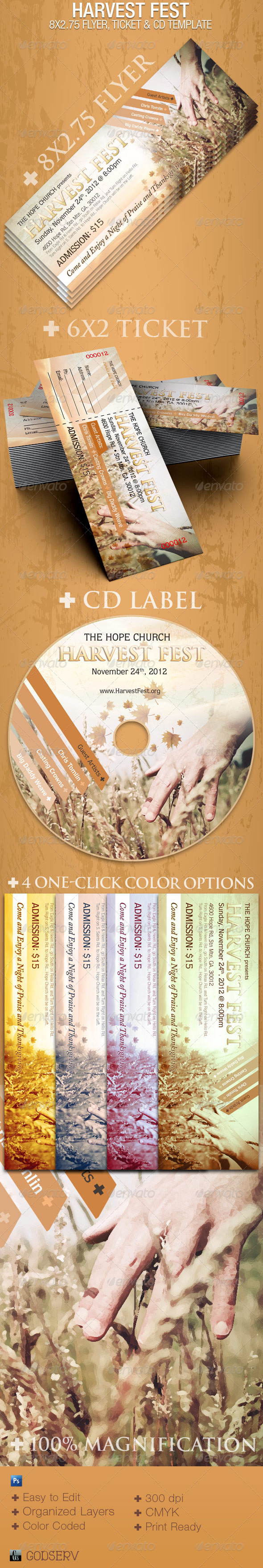 Harvest Fest Flyer CD Ticket Template - Church Flyers