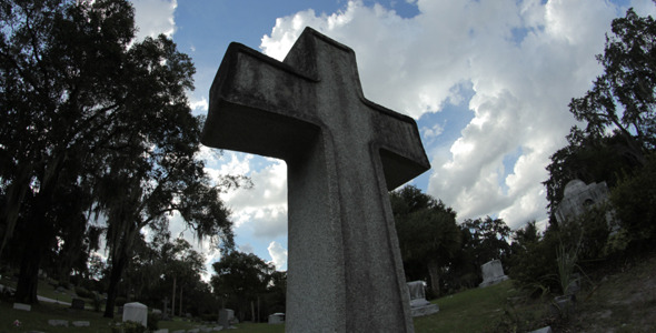 Cross Tombstone In Graveyard Time-lapse