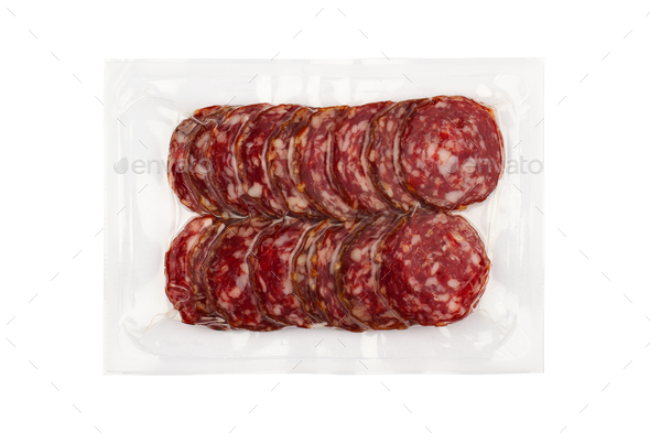 salami sausages packaging isolated on white