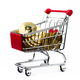 shopping cart with bitcoin golden crypto coins on white - PhotoDune Item for Sale