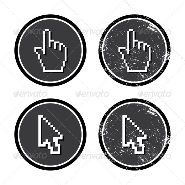 Cursors hand and arrow on retro label - Retro Technology