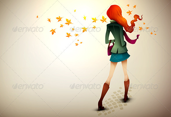 Autumn Background | Young Woman in wind - People Characters