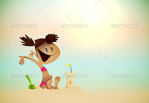 Little Girl Building Sand Castle on the Beach | Su - People Characters