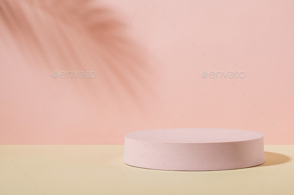 Pink disk stand against a wall with palm tree shadow