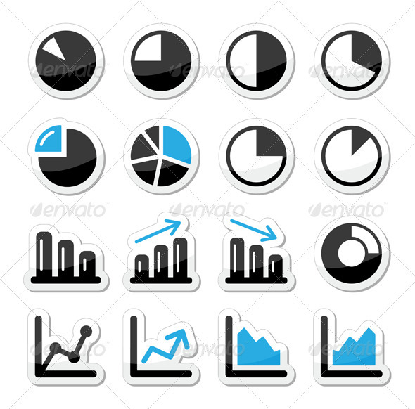 Chart graph black and blue icons as labels - Web Elements Vectors