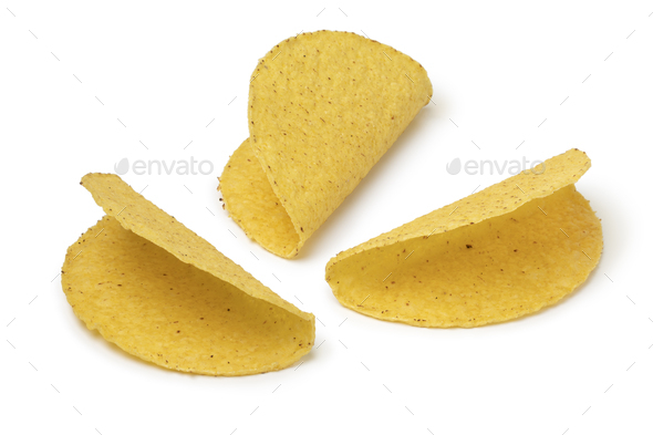 Empty mexican taco shells on white background - Stock Photo - Images