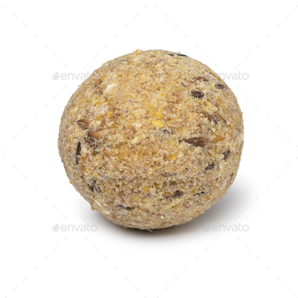 Single fat ball as winter food for wildlife birds on white background - Stock Photo - Images