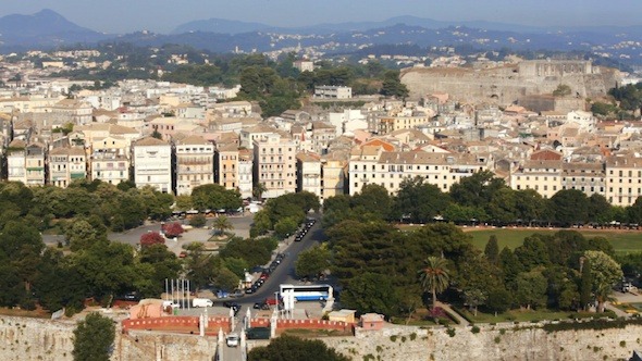 Aerial View of Corfu City with Sunlight