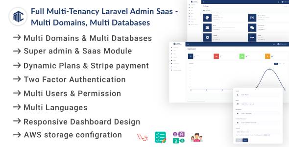 Full Multi Tenancy Laravel Admin Saas – Domains, Database, Users, Role, Permissions & Settings