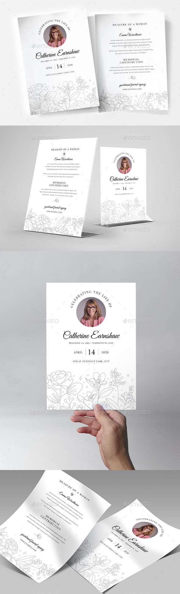 Floral Funeral Program Card Template